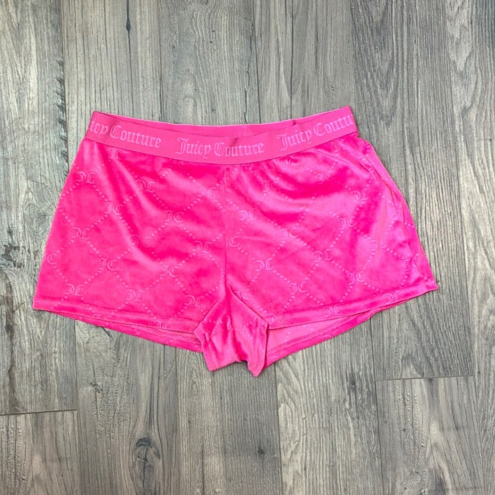 Juicy Couture Hot Pink Velour Monogram Logo Sleep Lounge Shorts Large Y2K Style